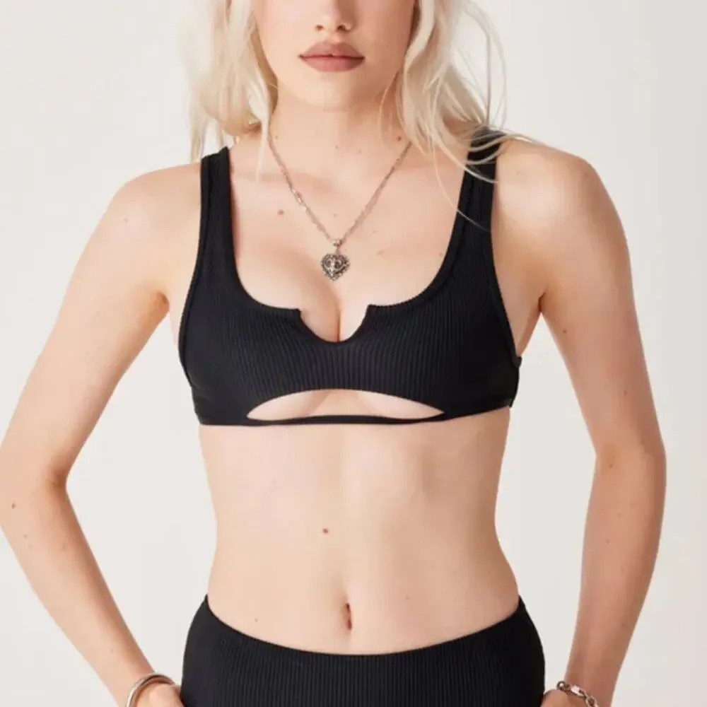NWT Frankies Bikinis Cole Ribbed Scoop Bikini Top